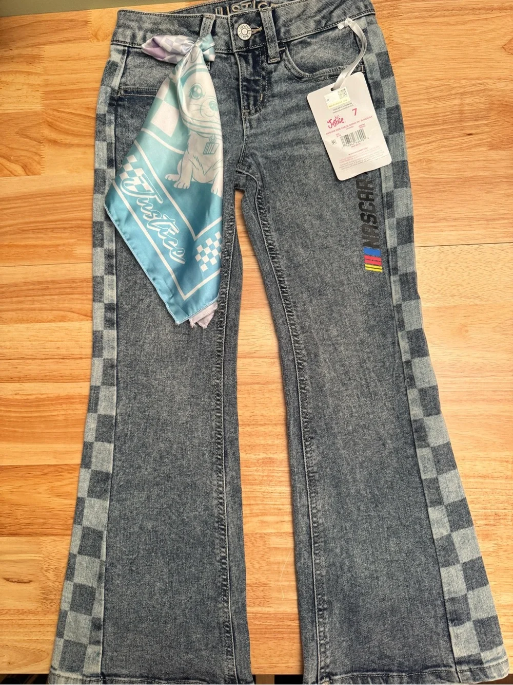 Girls size 7 Justice NASCAR flare jeans with bandana